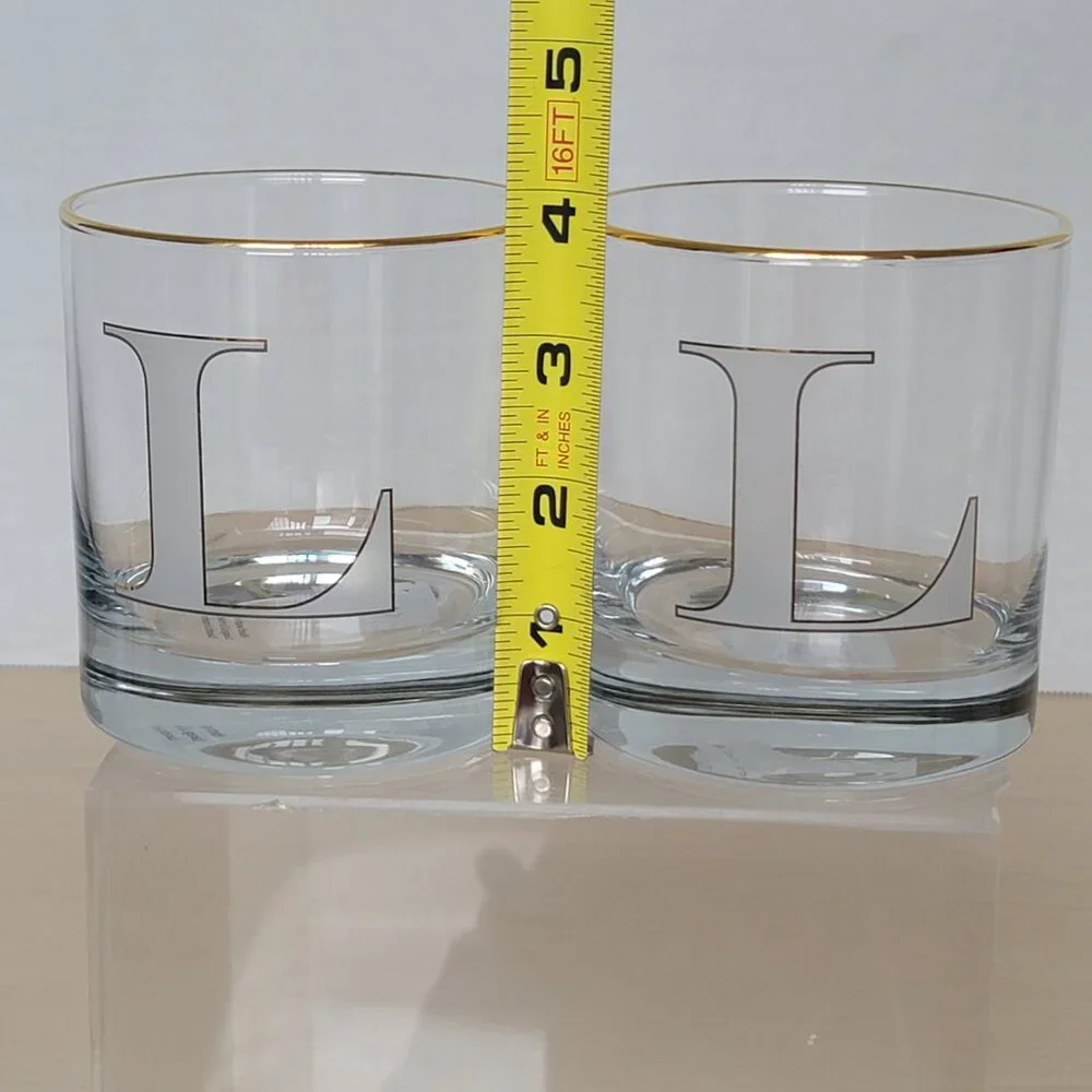 Williams Sonoma Monogram Double Old-Fashioned 2 Clear Drinking Glass Letter 